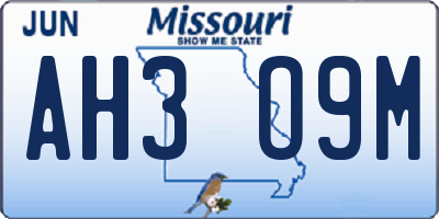 MO license plate AH3O9M