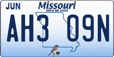 MO license plate AH3O9N