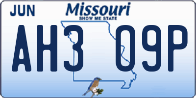 MO license plate AH3O9P