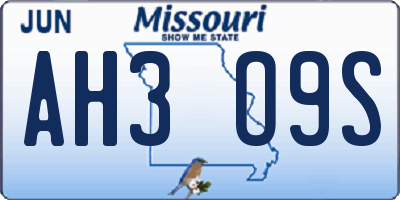 MO license plate AH3O9S
