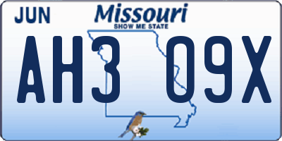 MO license plate AH3O9X