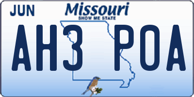 MO license plate AH3P0A