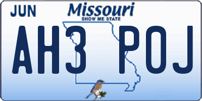 MO license plate AH3P0J