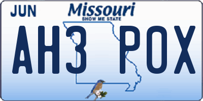 MO license plate AH3P0X