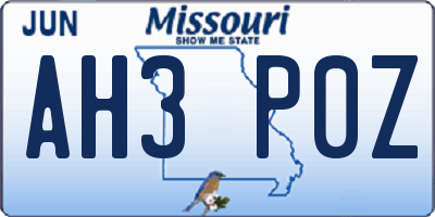 MO license plate AH3P0Z