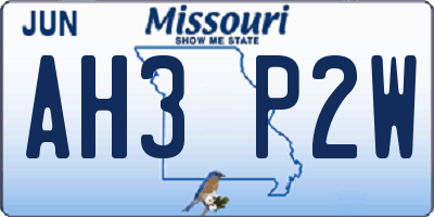MO license plate AH3P2W