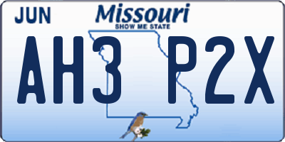 MO license plate AH3P2X
