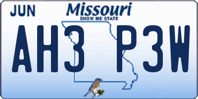 MO license plate AH3P3W