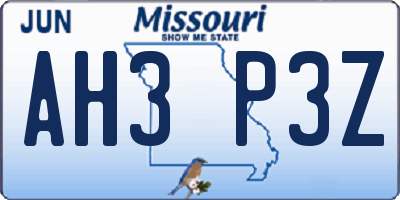 MO license plate AH3P3Z