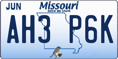 MO license plate AH3P6K