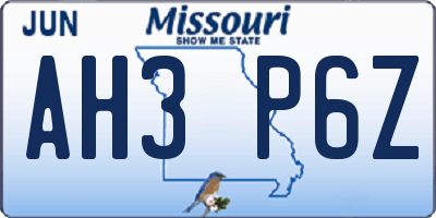 MO license plate AH3P6Z