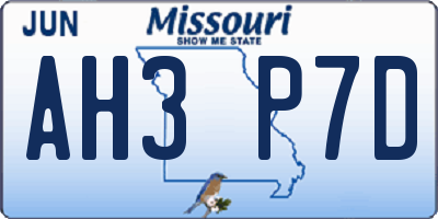 MO license plate AH3P7D