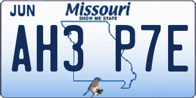 MO license plate AH3P7E