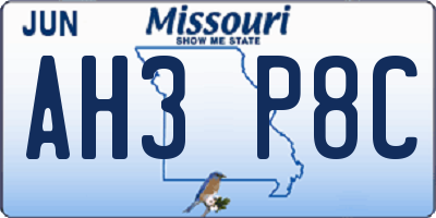 MO license plate AH3P8C