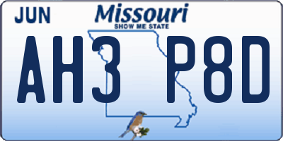 MO license plate AH3P8D