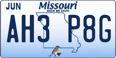 MO license plate AH3P8G