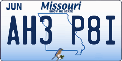 MO license plate AH3P8I