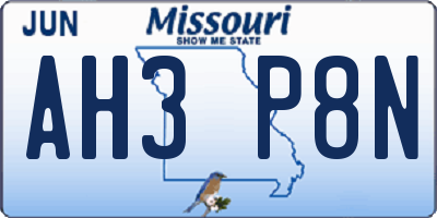 MO license plate AH3P8N