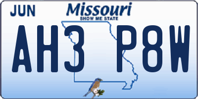 MO license plate AH3P8W