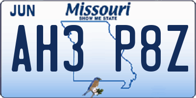 MO license plate AH3P8Z