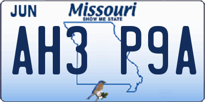 MO license plate AH3P9A