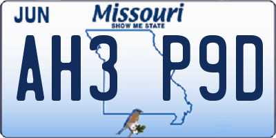 MO license plate AH3P9D