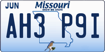 MO license plate AH3P9I