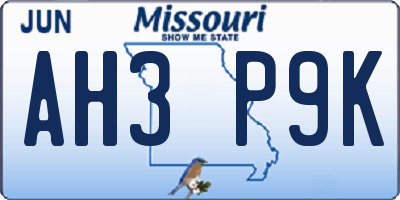 MO license plate AH3P9K