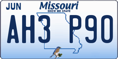 MO license plate AH3P9O