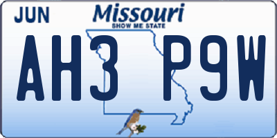 MO license plate AH3P9W