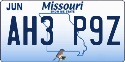MO license plate AH3P9Z