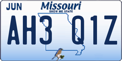 MO license plate AH3Q1Z