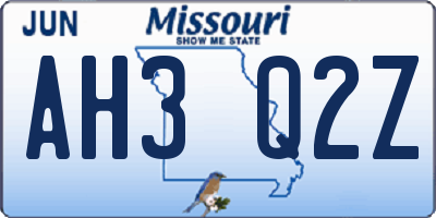 MO license plate AH3Q2Z