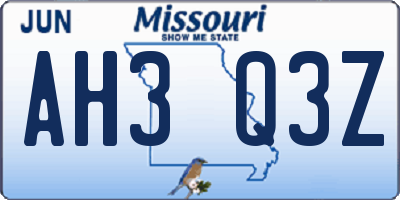 MO license plate AH3Q3Z