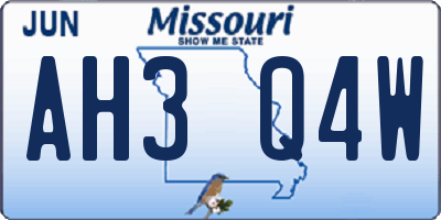 MO license plate AH3Q4W