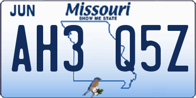 MO license plate AH3Q5Z