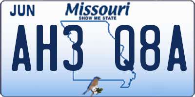 MO license plate AH3Q8A