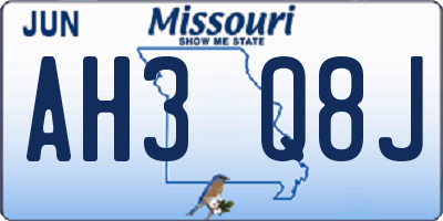 MO license plate AH3Q8J
