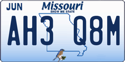 MO license plate AH3Q8M