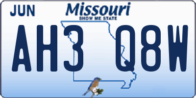 MO license plate AH3Q8W