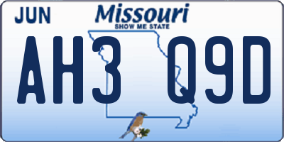 MO license plate AH3Q9D