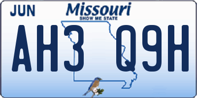 MO license plate AH3Q9H