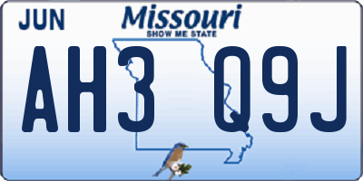 MO license plate AH3Q9J
