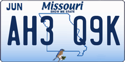 MO license plate AH3Q9K