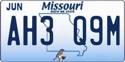 MO license plate AH3Q9M