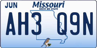 MO license plate AH3Q9N