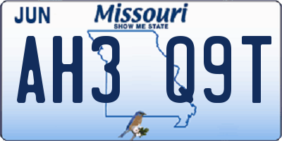 MO license plate AH3Q9T