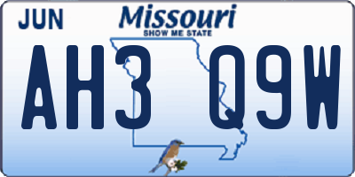 MO license plate AH3Q9W
