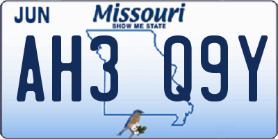 MO license plate AH3Q9Y