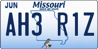 MO license plate AH3R1Z